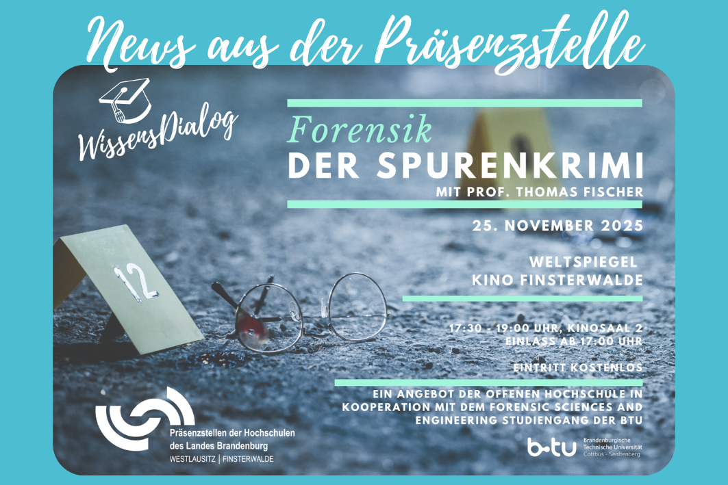 Vortrag "Der Spurenkrimi" zu Forensik am 25.11.25 im Weltspiegel Kino Finsterwalde